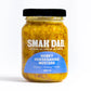 Smak Dab gourmet mustard jar with a classic label, showcasing a rich yellow condiment perfect for sandwiches and dips.