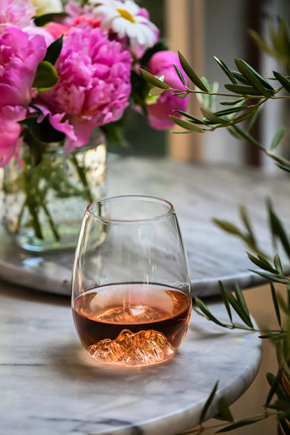 Set of MTNPK Glassware drinking glasses with mountain-inspired design and clear glass finish.