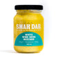 Smak Dab gourmet mustard jar with a golden yellow color, featuring a label showcasing its artisanal ingredients.