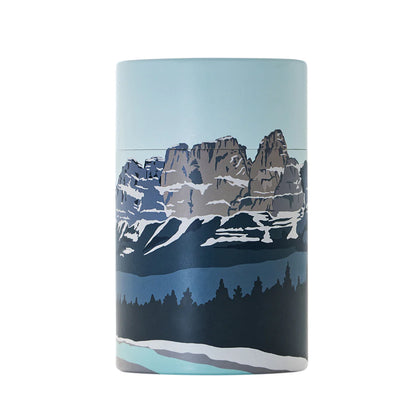 Clear drinking glasses from MTNPK Glassware with a mountain design, displayed against a neutral background.